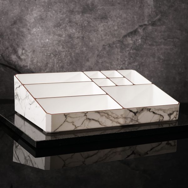 9 Compartment Marble Look Makeup Organiser - (Best Quality)