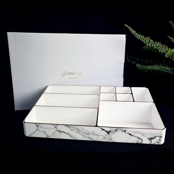 9 Compartment Marble Look Makeup Organiser - (Best Quality)